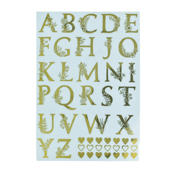 Gold Alphabet Metal Sticker Sheet : A5 Size