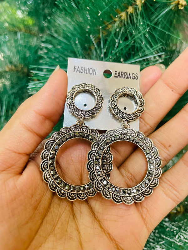 Oxidised Round Shape Stone Jhumka Bezel