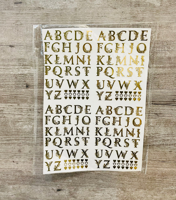 Gold Metal Sticker A4 Size : Alphabet