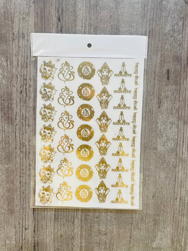 Gold metal sticker A5 size : Ganeshji