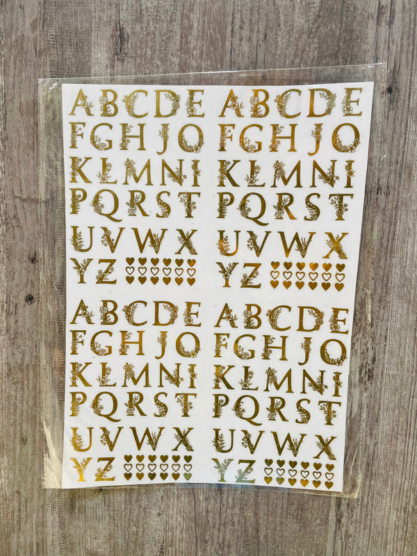 Gold Metal Sticker A4 Size : Alphabet