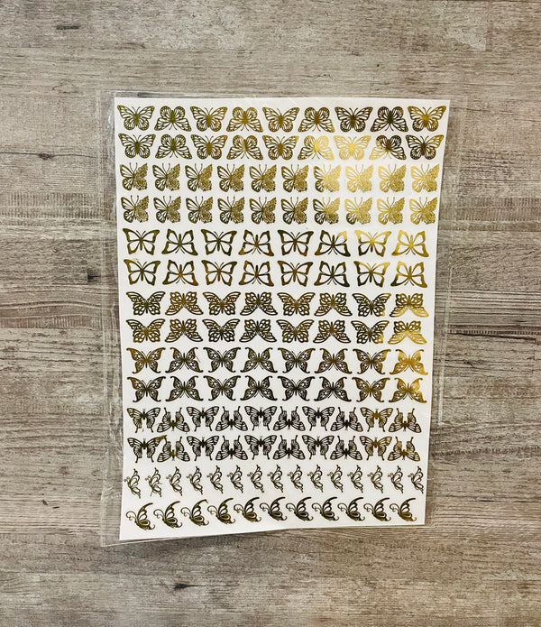 Gold Butterfly Metal Sticker Sheet : A4 Size