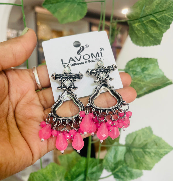 Oxidised stone Jhumka Bezel : Pink