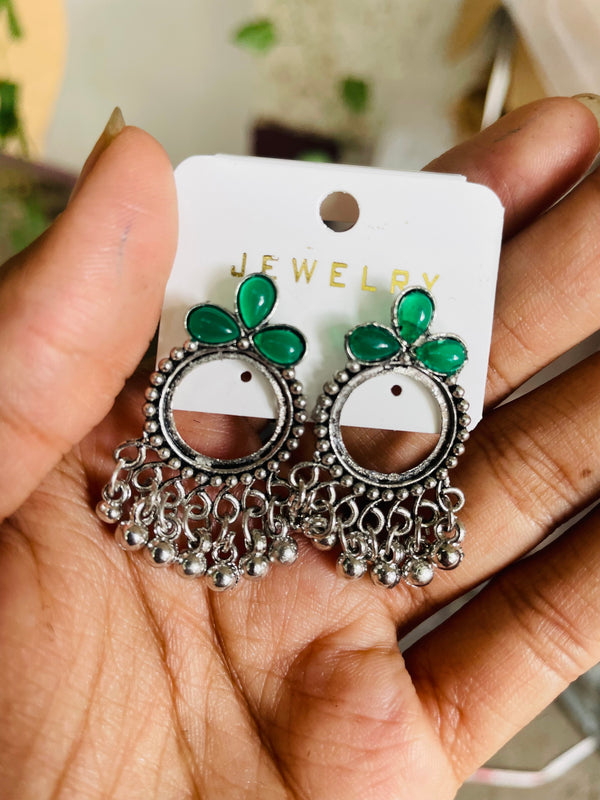 Oxidised Jhumka Bezel : Green