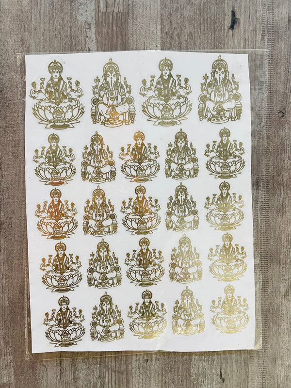 Gold Metal Sticker A4 Size : Lakshmiji & Ganesha