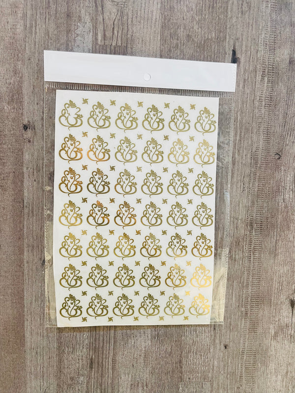 Gold Metal Sticker Ganesh ji : A5 Size