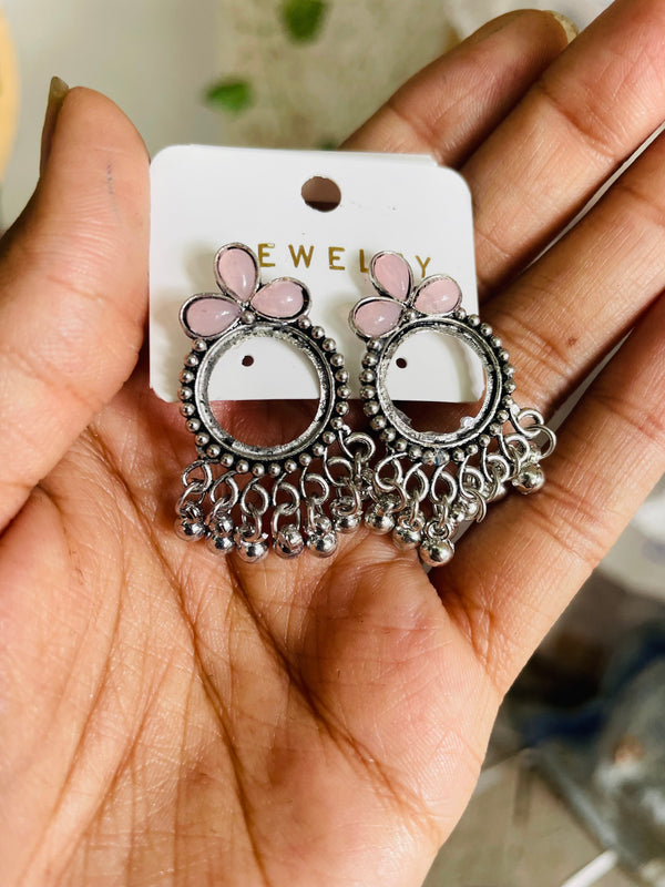 Oxidised Jhumka Bezel : Pink