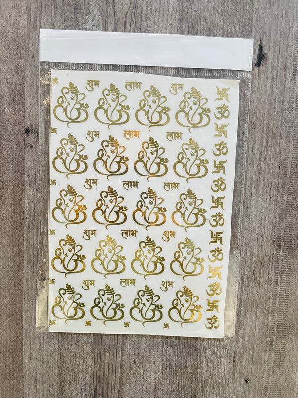 Gold Metal Sticker Ganesh ji : A5 Size