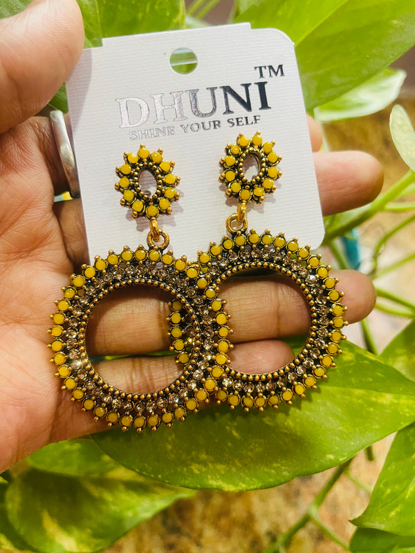 Gold Oxidised Round Shape Stone Jhumka Bezel
