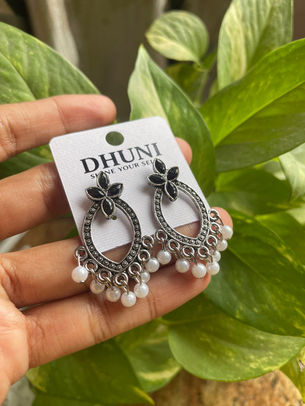 Oxidised Eye Shape Jhumka Bezel : Black