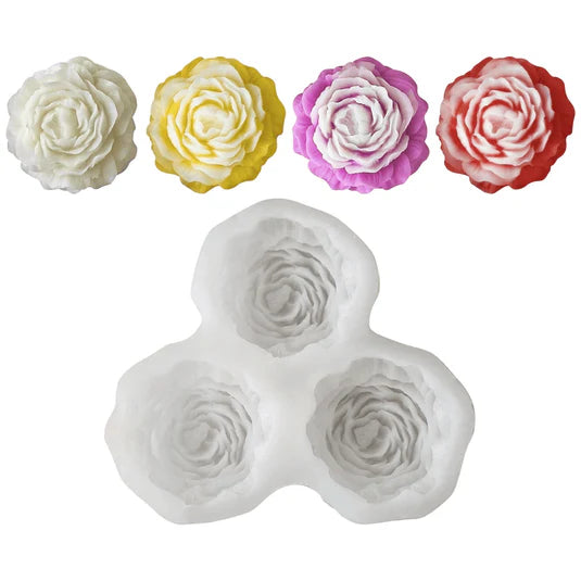 3D 3 Cavity Peony Candle Mould