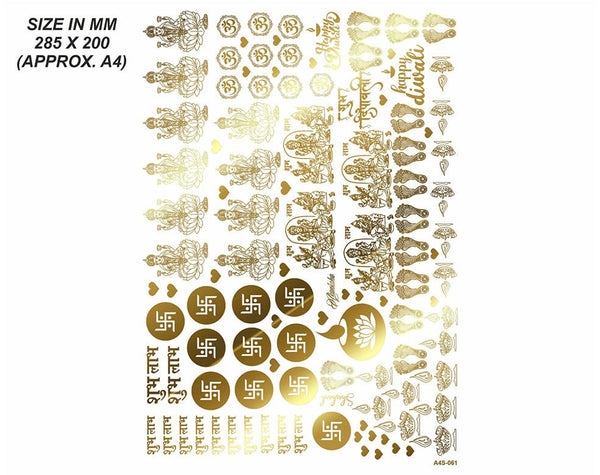 Gold Embossed Sticker Sheet : Diwali Mix