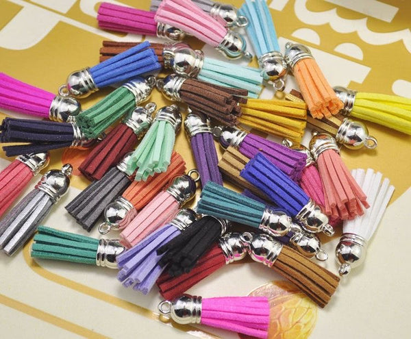 Leather Tassels with Silver Cap Multi colour [Pack of 10]