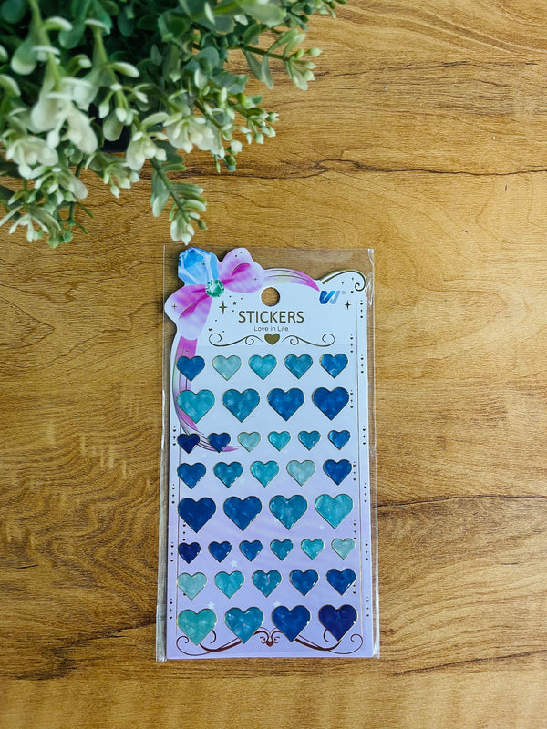 3D Heart Stickers - Blue