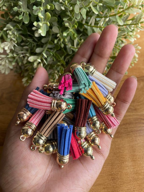 Leather Tassels with Golden Cap Multi colour [Pack of 10]