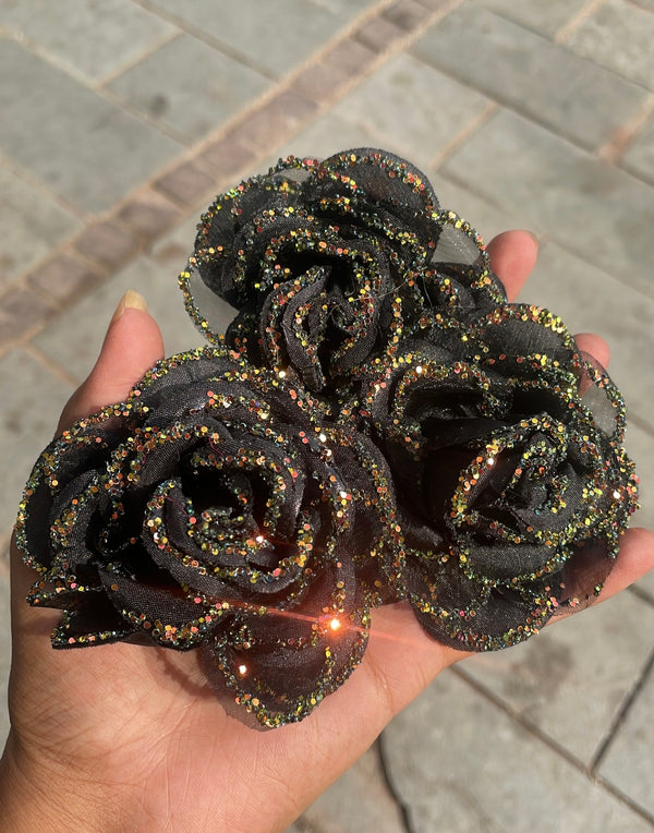 Black Glitter Flower [Pack of 6]