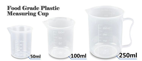 Premium Clear Plastic Silicone Measuring Beaker Set - 50ml, 100 ml, 250 ml [ Set of 3 ]