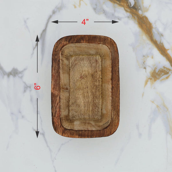 Wooden Rectangle Boat Candle Bowl